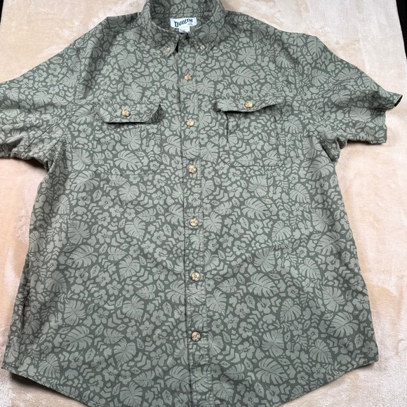 Duluth Trading Co Mens XL Relaxed Fit Short Sleeve Button Up Camp Shirt Green - Picture 1 of 7